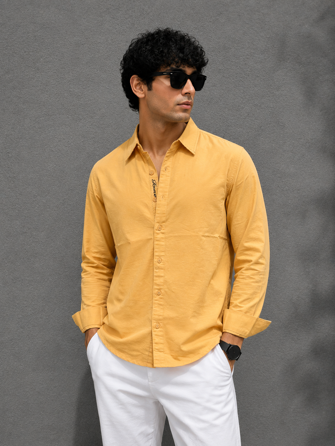 Forever Embroidery Shirt- MUSTERD YELLOW