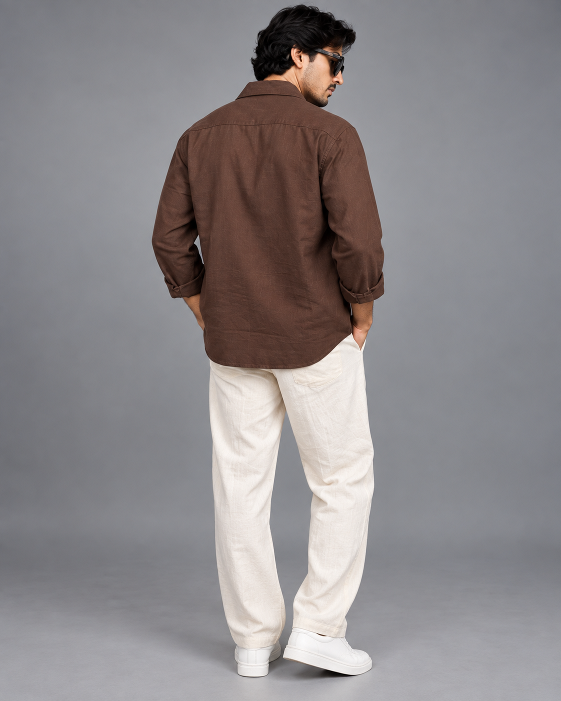 Premium Linen Embroidery Shirt -Brown