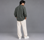 Premium Linen Embroidery Shirt -Olive Green