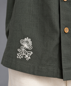 Premium Linen Embroidery Shirt -Olive Green