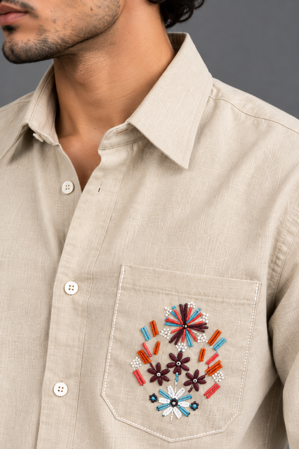 Linen Pocket Embroidery Shirt