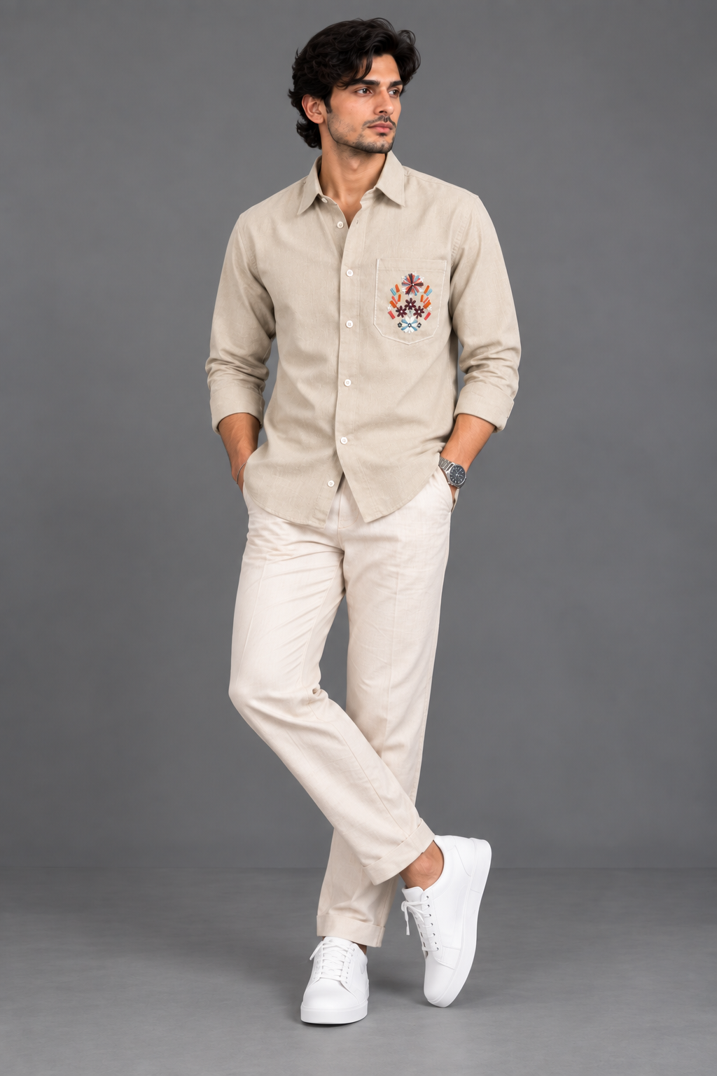 Linen Pocket Embroidery Shirt
