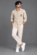 Linen Pocket Embroidery Shirt - Beige
