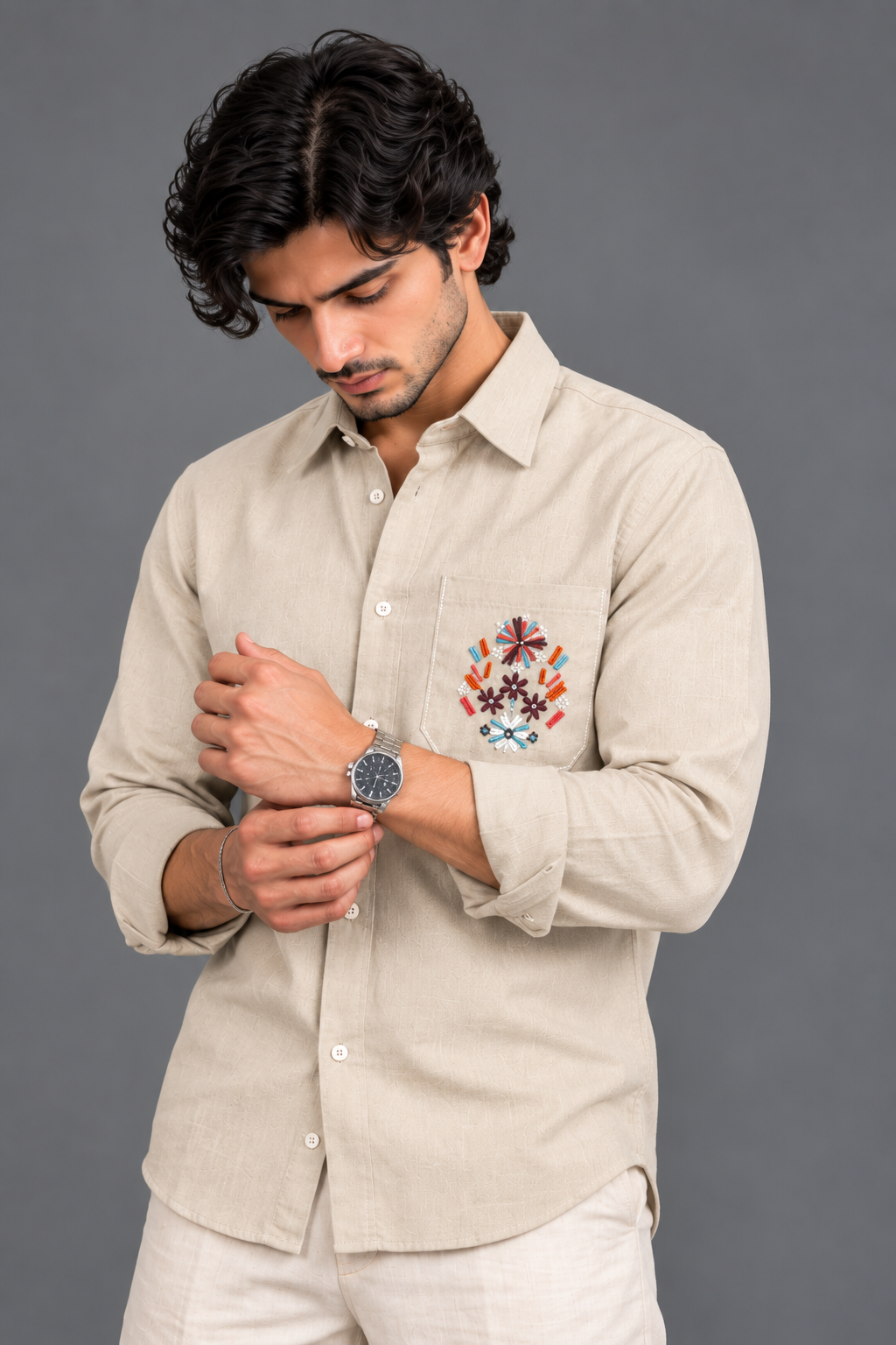 Linen Pocket Embroidery Shirt