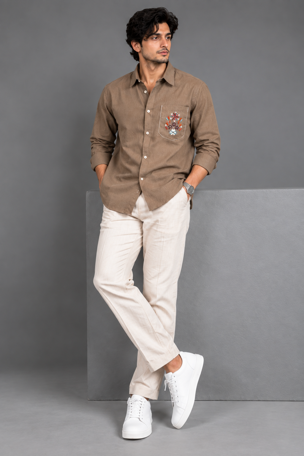Linen Pocket Embroidery Shirt