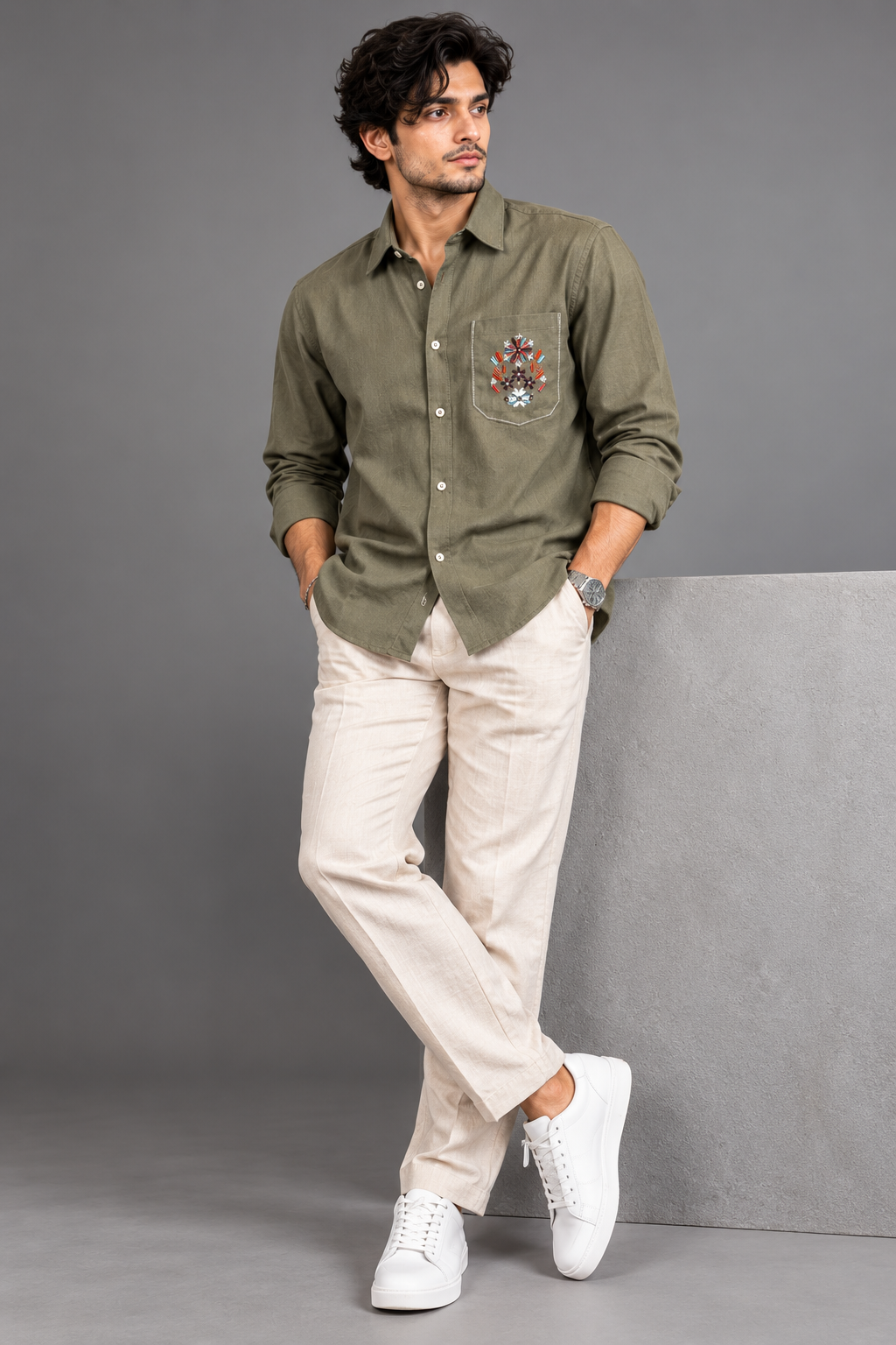 Linen Pocket Embroidery Shirt