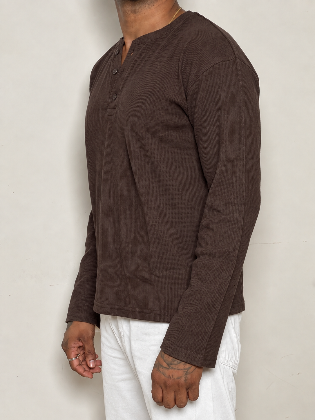 IMPORT WAFFLE FABRIC HENLEY T-SHIRT