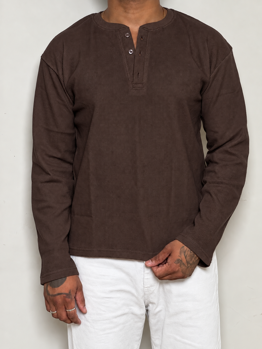 IMPORT WAFFLE FABRIC HENLEY T-SHIRT