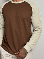 Waffle Raglan T-Shirt- BROWN