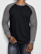 Waffle Raglan T-Shirt- BLACK