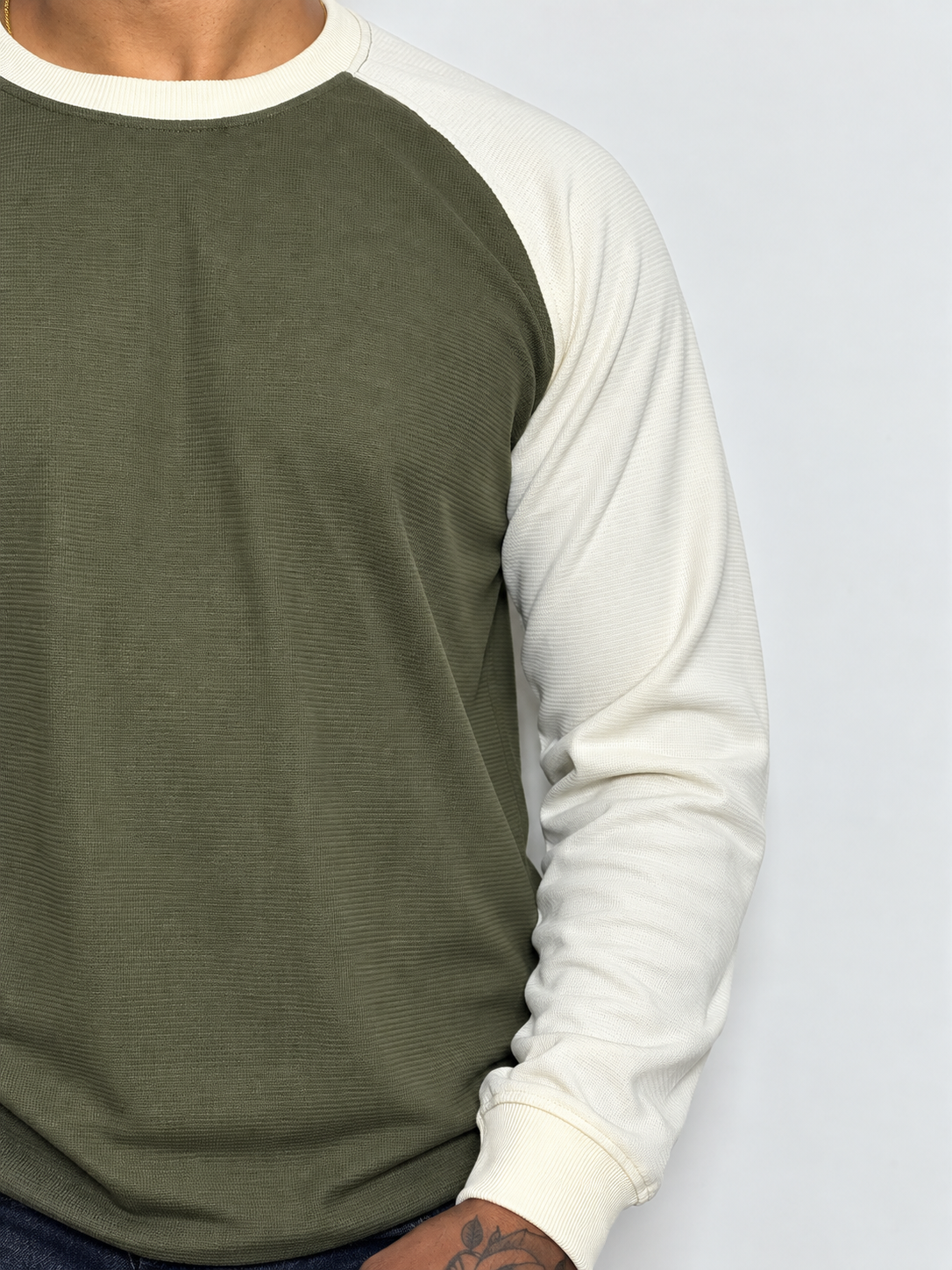 Waffle Raglan T-Shirt- OLIVE GREEN