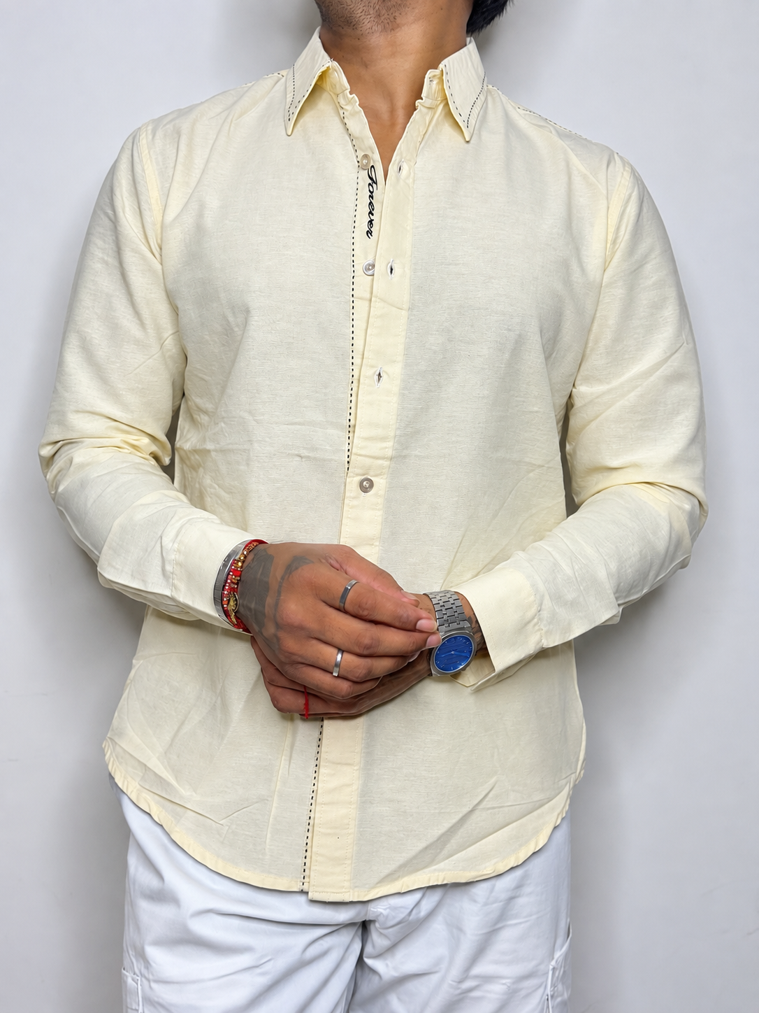 Forever Embroidery Shirt- CREAM