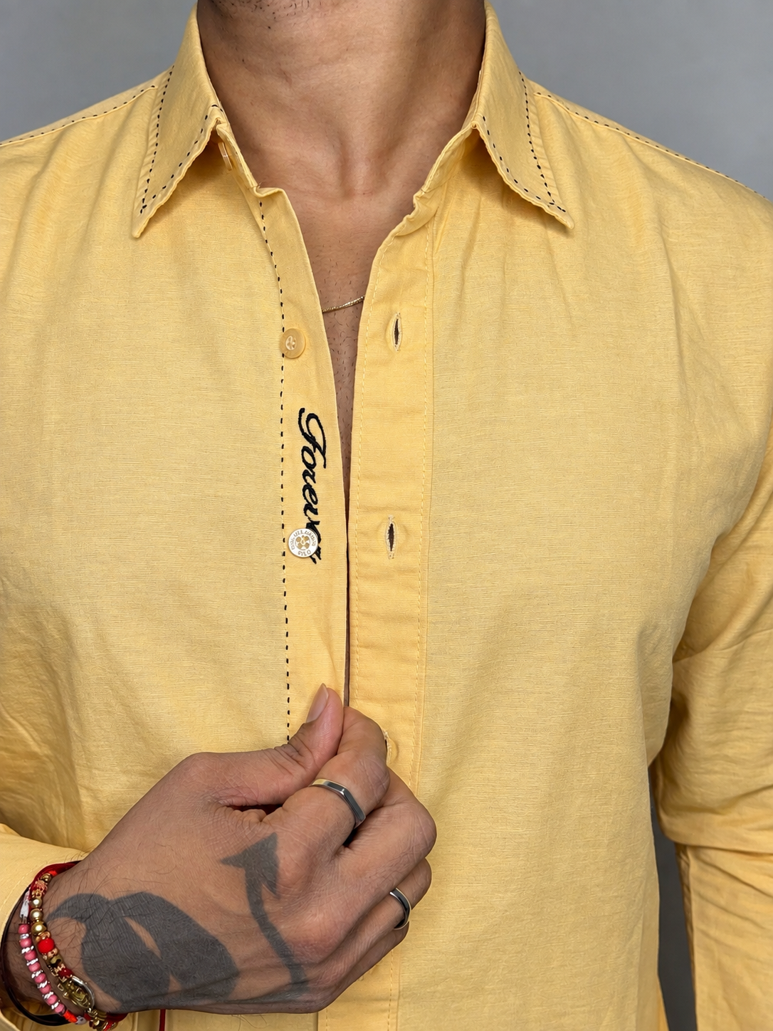 Forever Embroidery Shirt- MUSTERD YELLOW