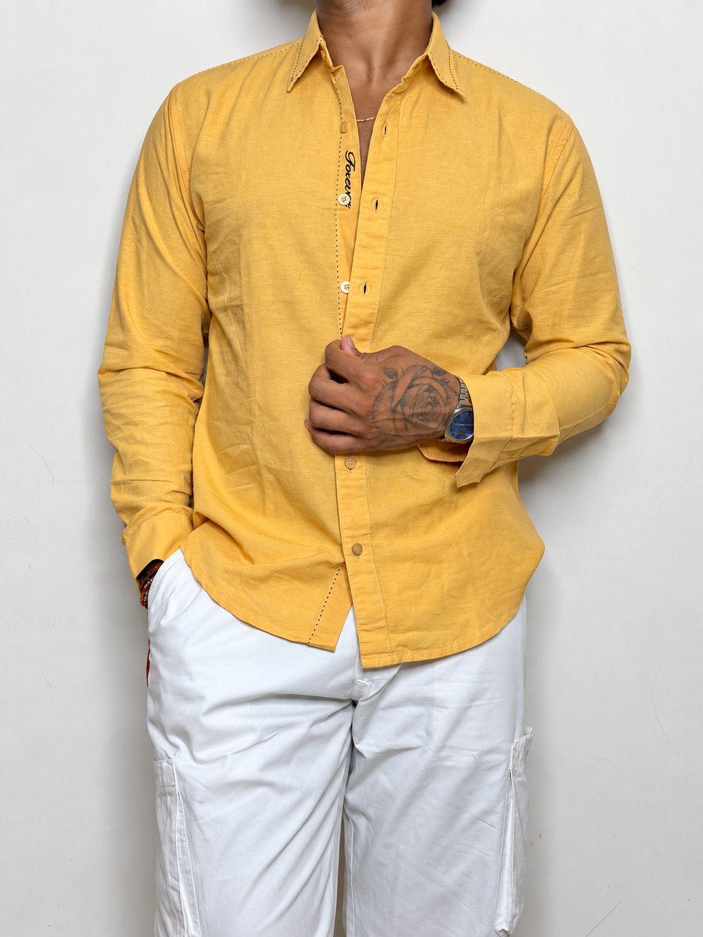 Forever Embroidery Shirt- MUSTERD YELLOW