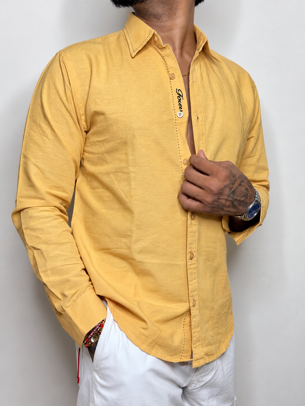 Forever Embroidery Shirt- MUSTERD YELLOW