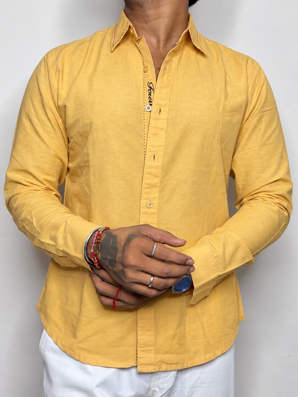 Forever Embroidery Shirt- MUSTERD YELLOW