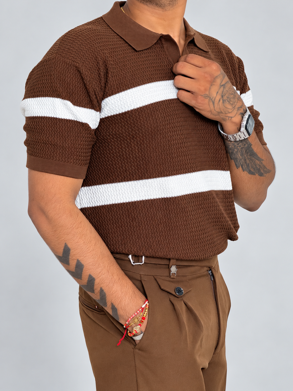 Striped Knit Fabric— Timeless Old Money Style-Brown