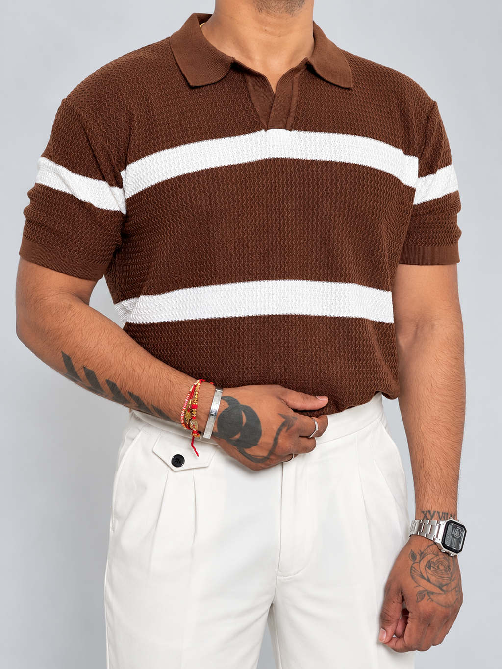 Striped Knit Fabric— Timeless Old Money Style-Brown