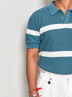 Striped Knit Fabric— Timeless Old Money Style-Muted Teal Blue