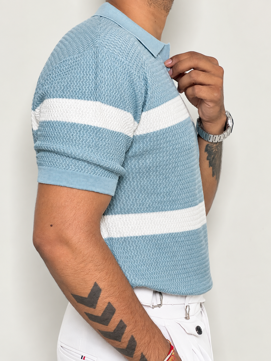 Striped Knit Fabric— Timeless Old Money Style-Sky Blue