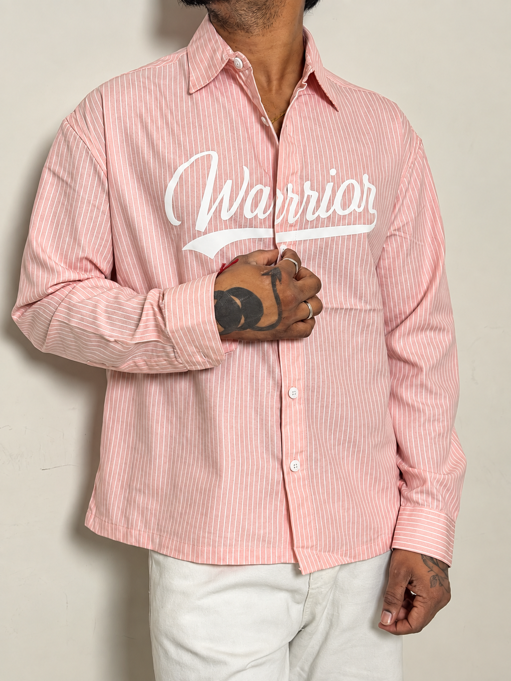 OVERSIZE BOXYFIT STRIPS SHIRT-Soft Pink