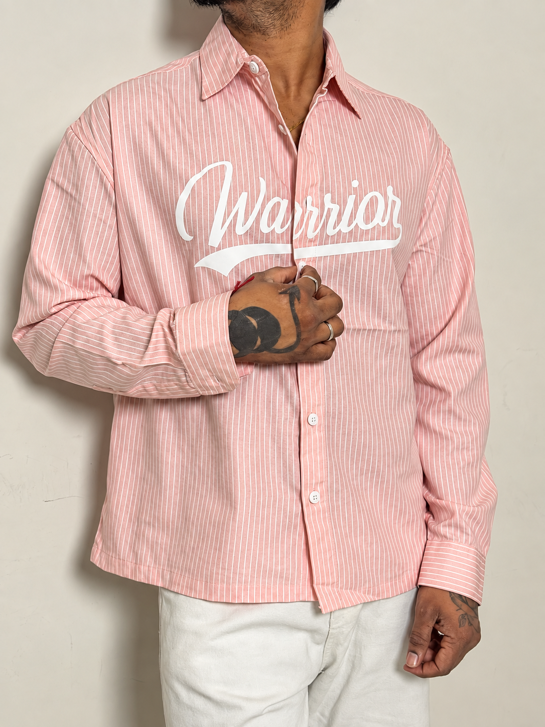 OVERSIZE BOXYFIT STRIPS SHIRT-Soft Pink
