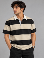 OLD MONEY STRIP POLO T-SHIRT-Cream