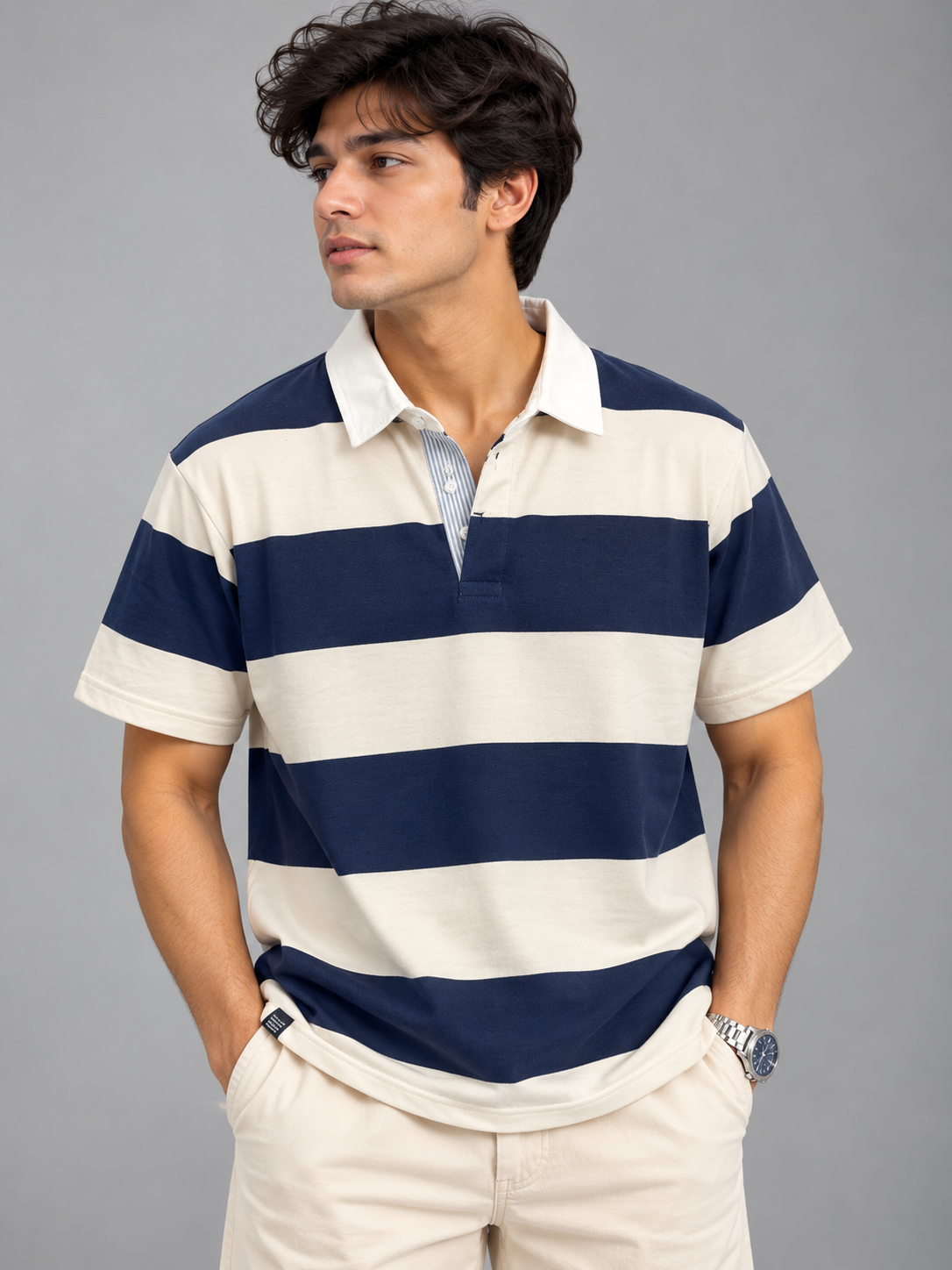 OLD MONEY STRIP POLO T-SHIRT-Oive green