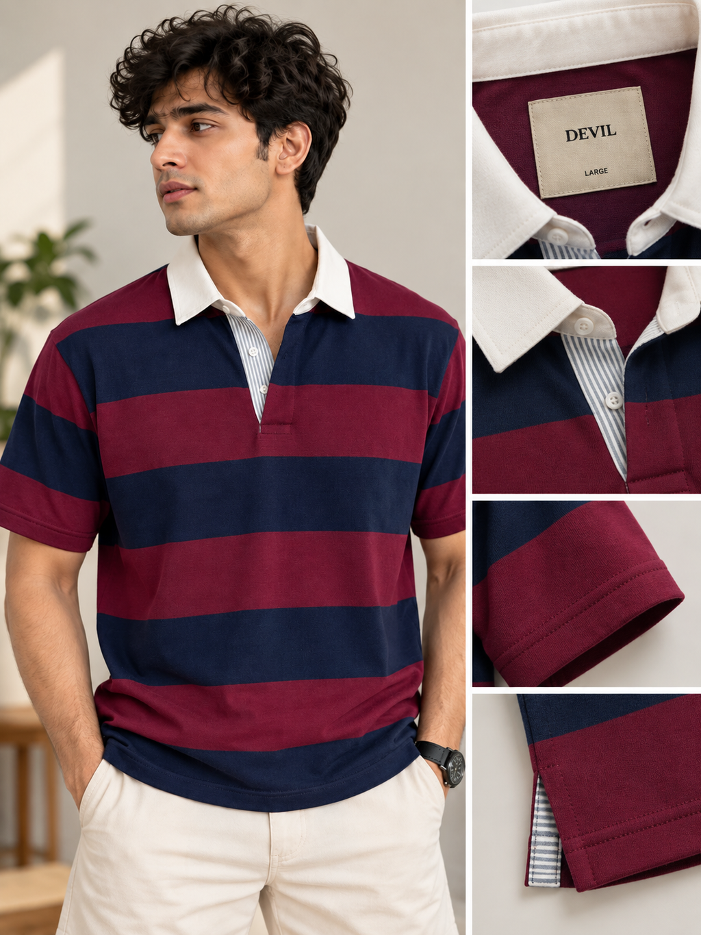 OLD MONEY STRIP POLO T-SHIRT-Burgundy