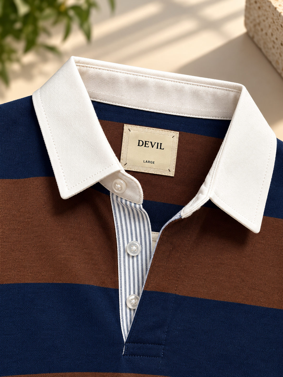 OLD MONEY STRIP POLO T-SHIRT-Brown