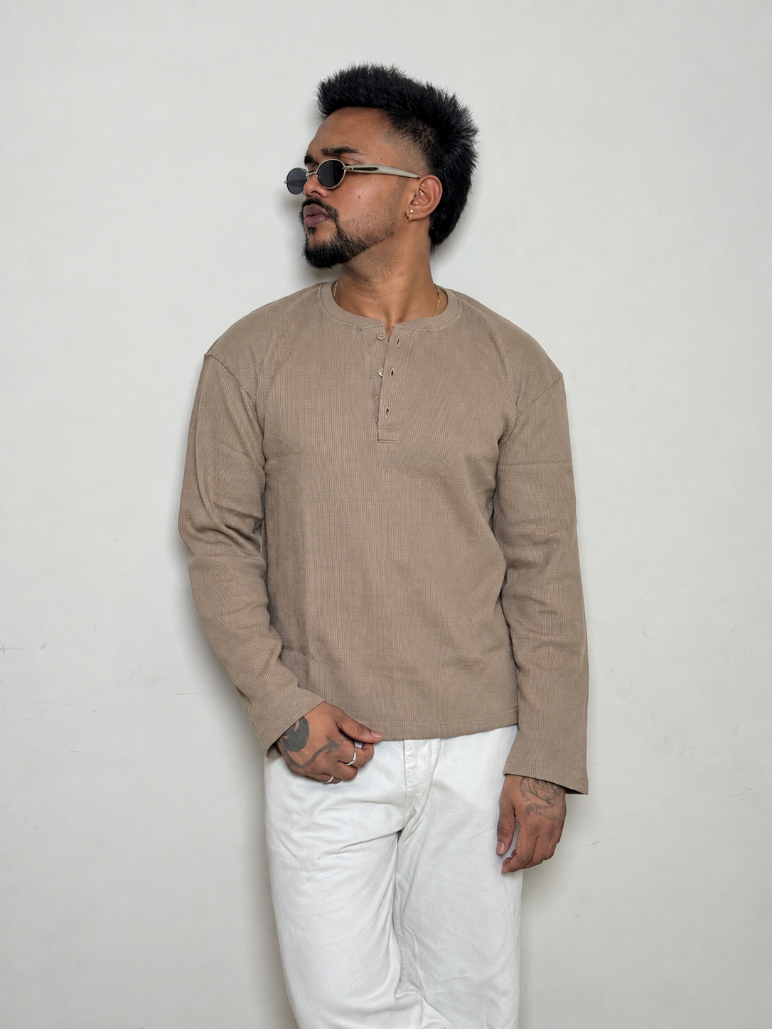 IMPORT WAFFLE FABRIC HENLEY T-SHIRT