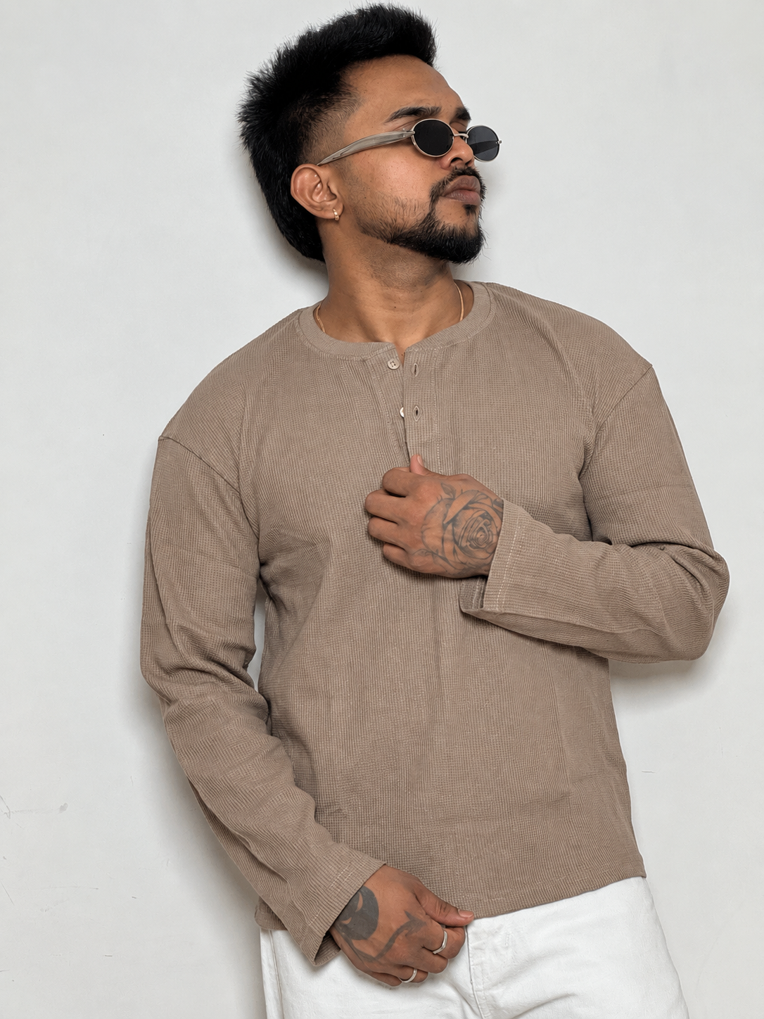 IMPORT WAFFLE FABRIC HENLEY T-SHIRT