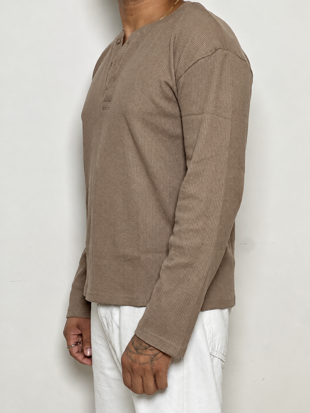 IMPORT WAFFLE FABRIC HENLEY T-SHIRT