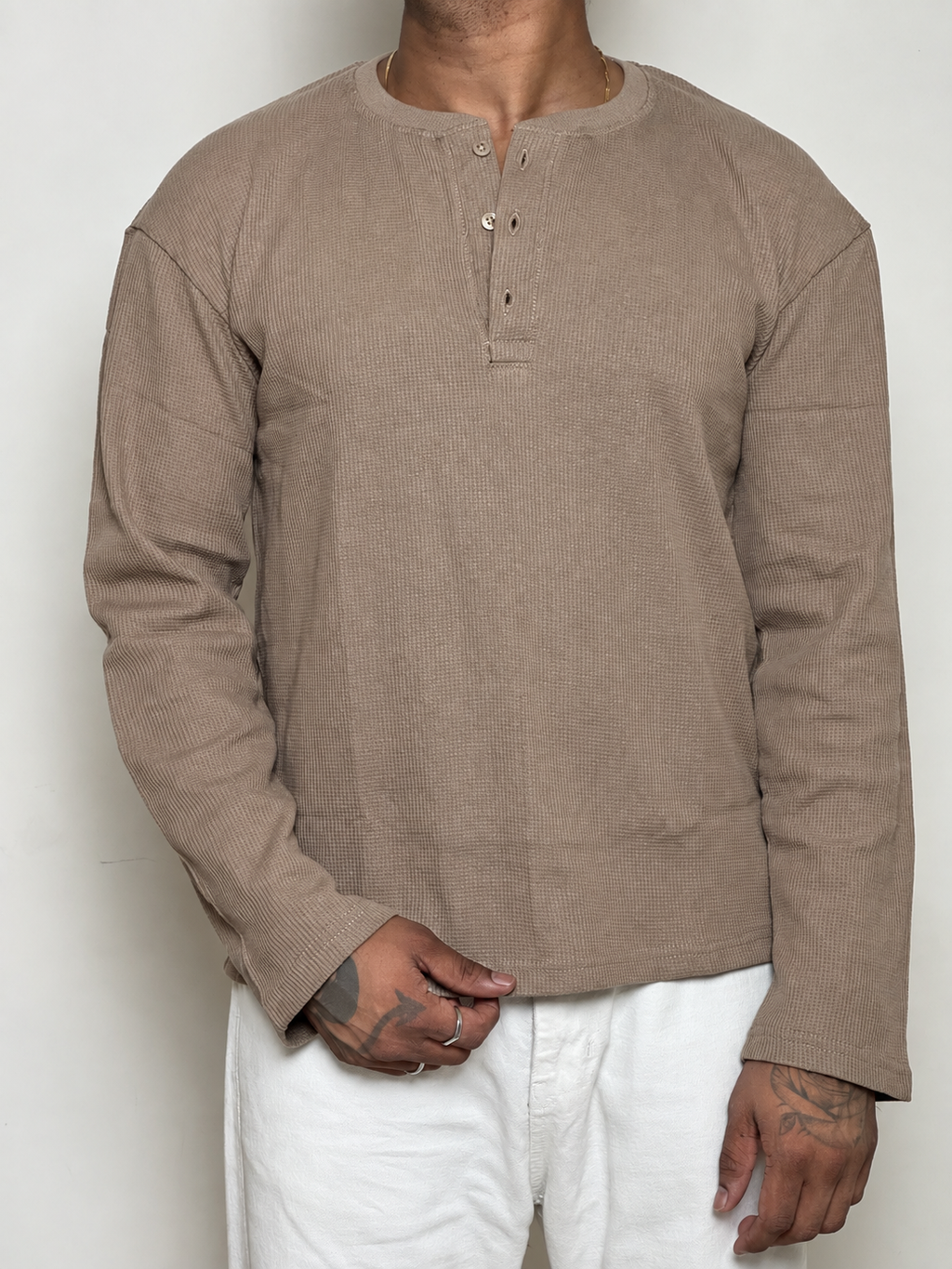 IMPORT WAFFLE FABRIC HENLEY T-SHIRT