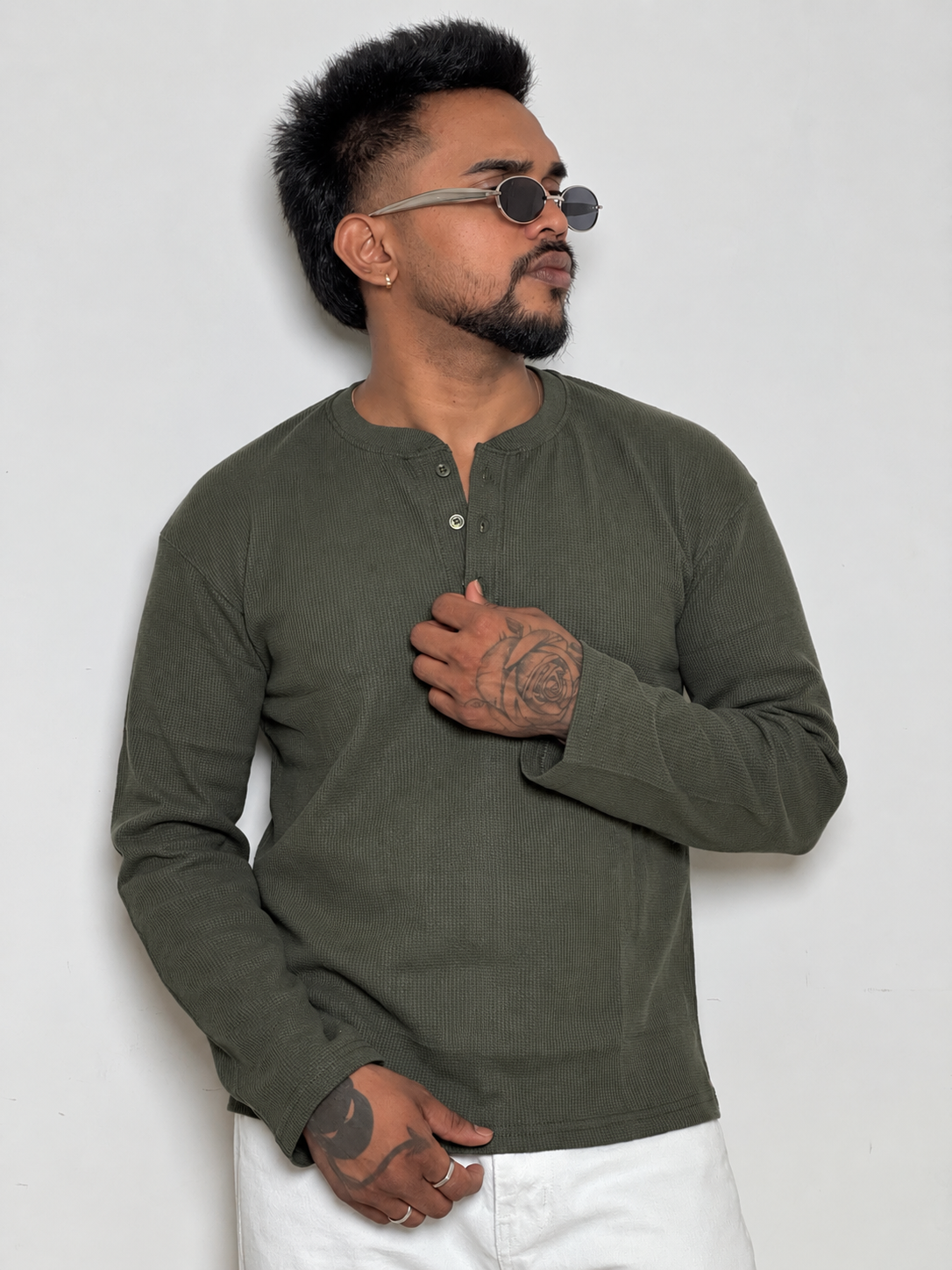 IMPORT WAFFLE FABRIC HENLEY T-SHIRT