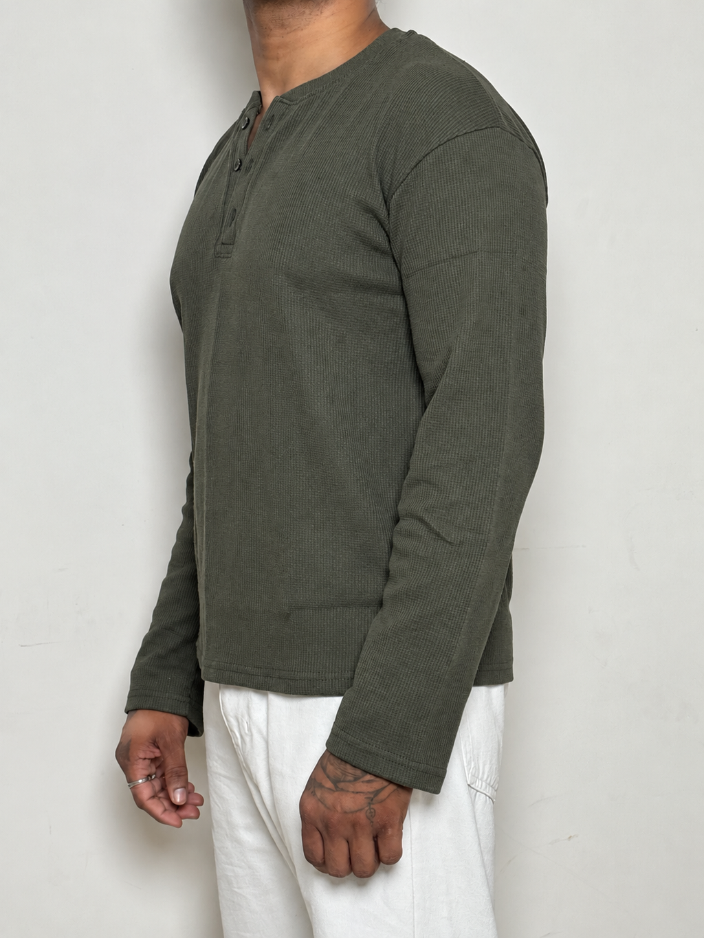 IMPORT WAFFLE FABRIC HENLEY T-SHIRT