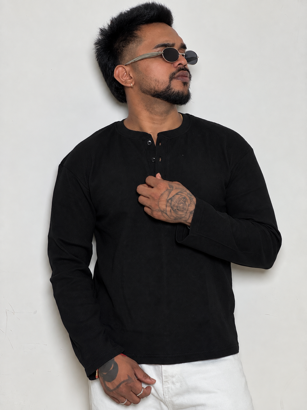 IMPORT WAFFLE FABRIC HENLEY T-SHIRT