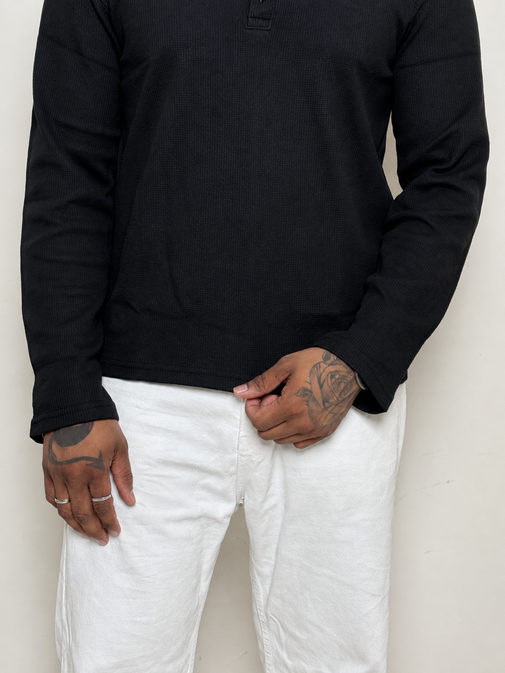IMPORT WAFFLE FABRIC HENLEY T-SHIRT
