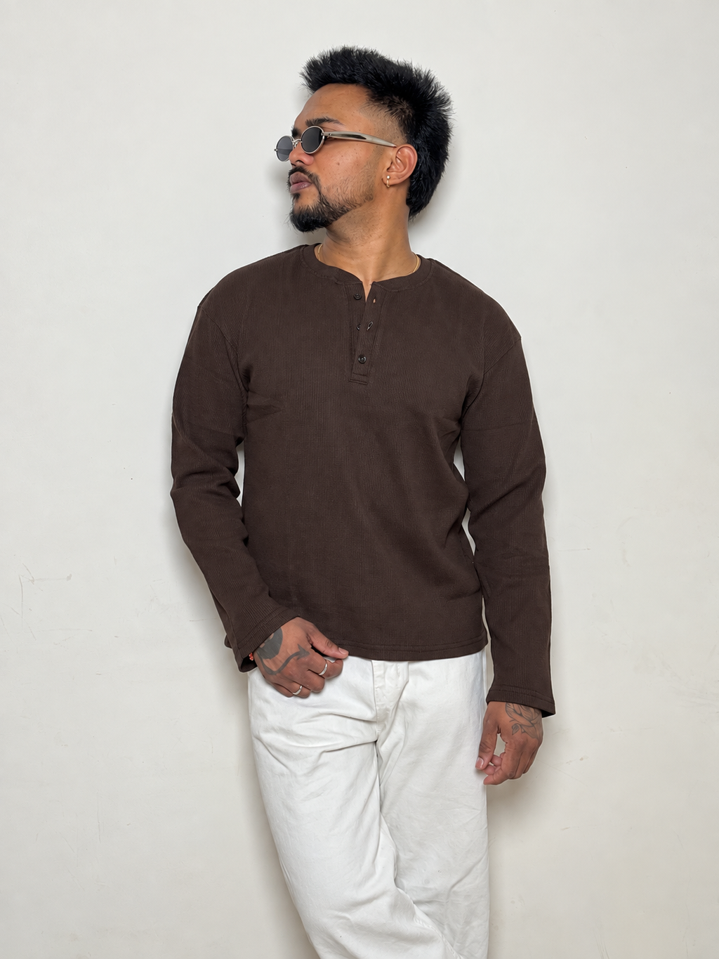 IMPORT WAFFLE FABRIC HENLEY T-SHIRT