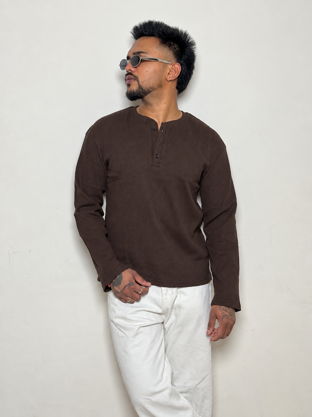IMPORT WAFFLE FABRIC HENLEY T-SHIRT