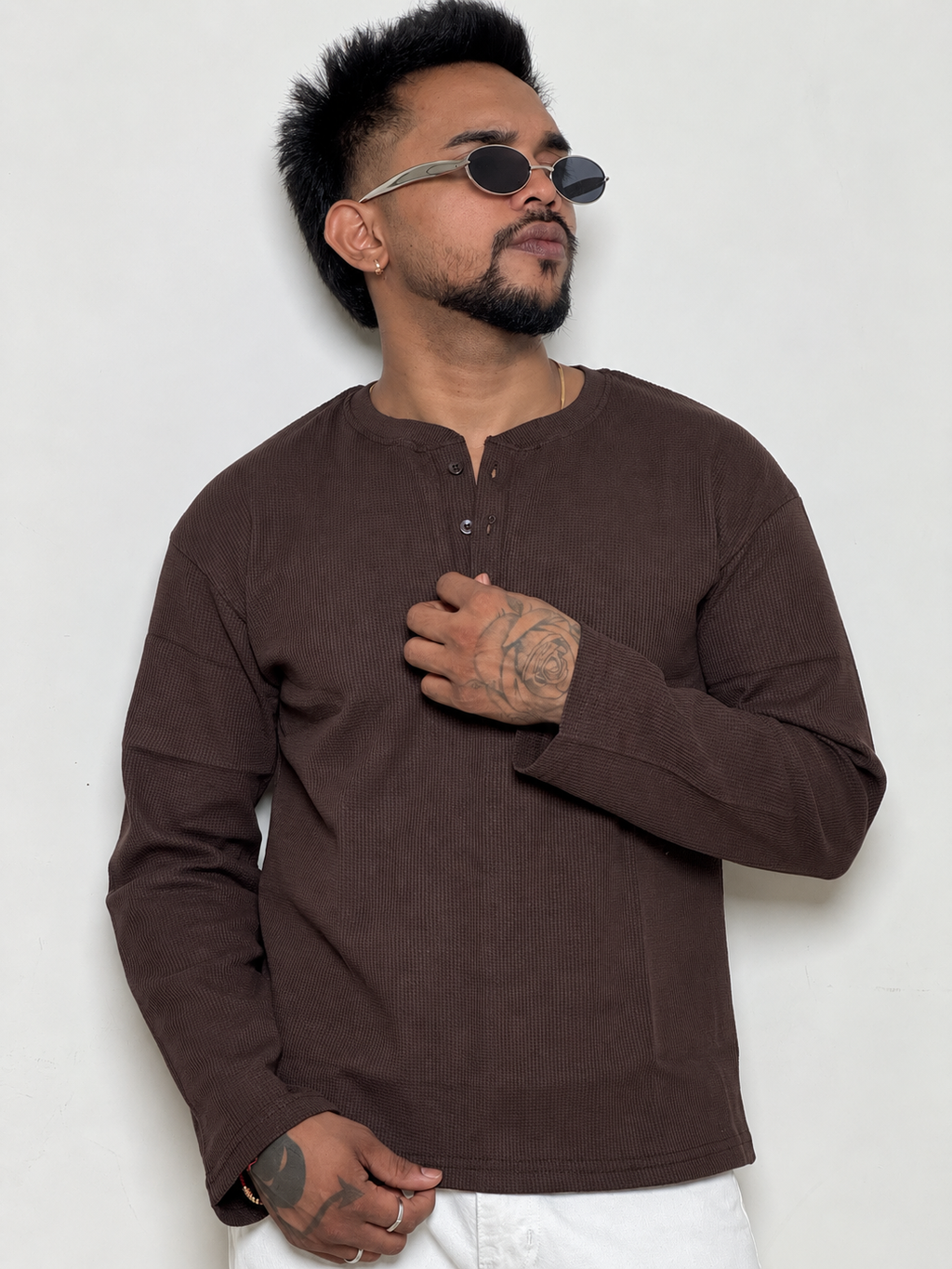 IMPORT WAFFLE FABRIC HENLEY T-SHIRT