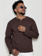 IMPORT WAFFLE FABRIC HENLEY T-SHIRT