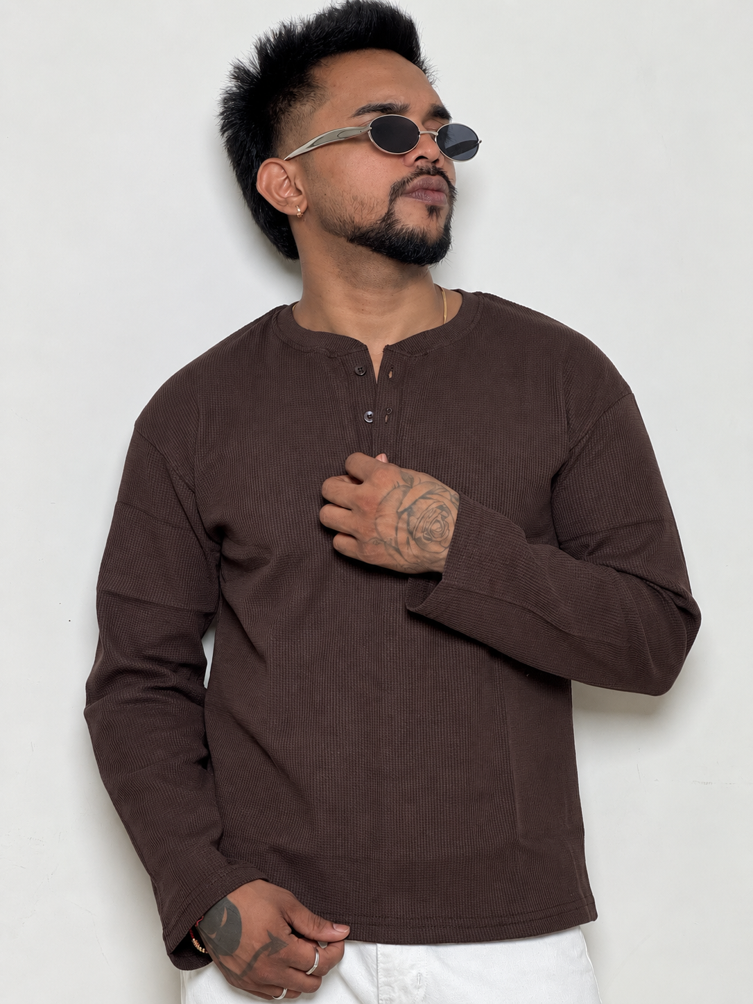 IMPORT WAFFLE FABRIC HENLEY T-SHIRT