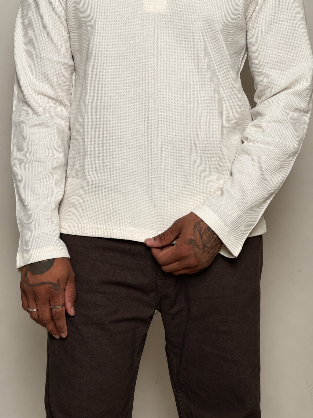 IMPORT WAFFLE FABRIC HENLEY T-SHIRT