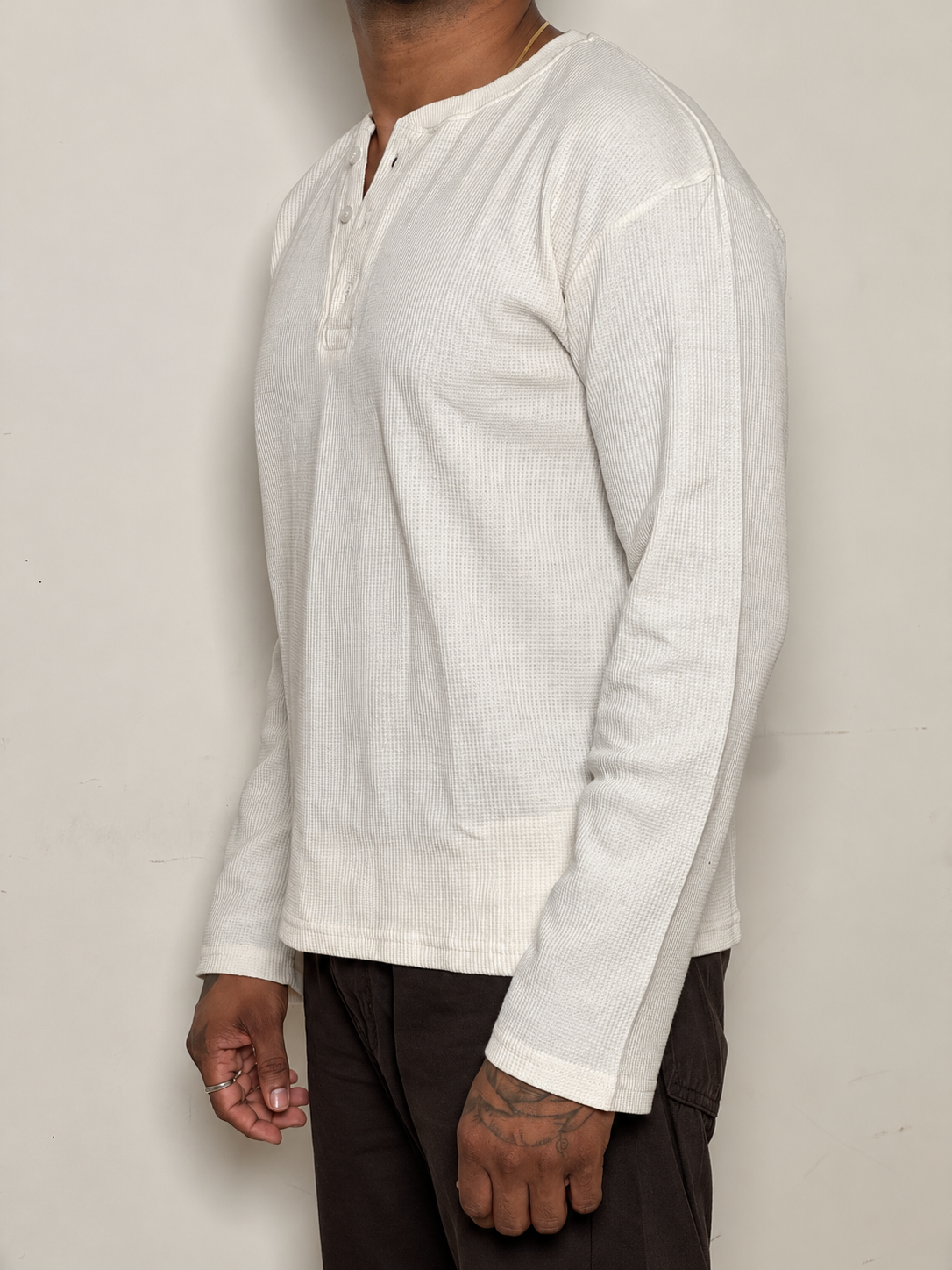 IMPORT WAFFLE FABRIC HENLEY T-SHIRT
