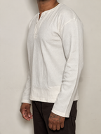 IMPORT WAFFLE FABRIC HENLEY T-SHIRT-Off White Ivory