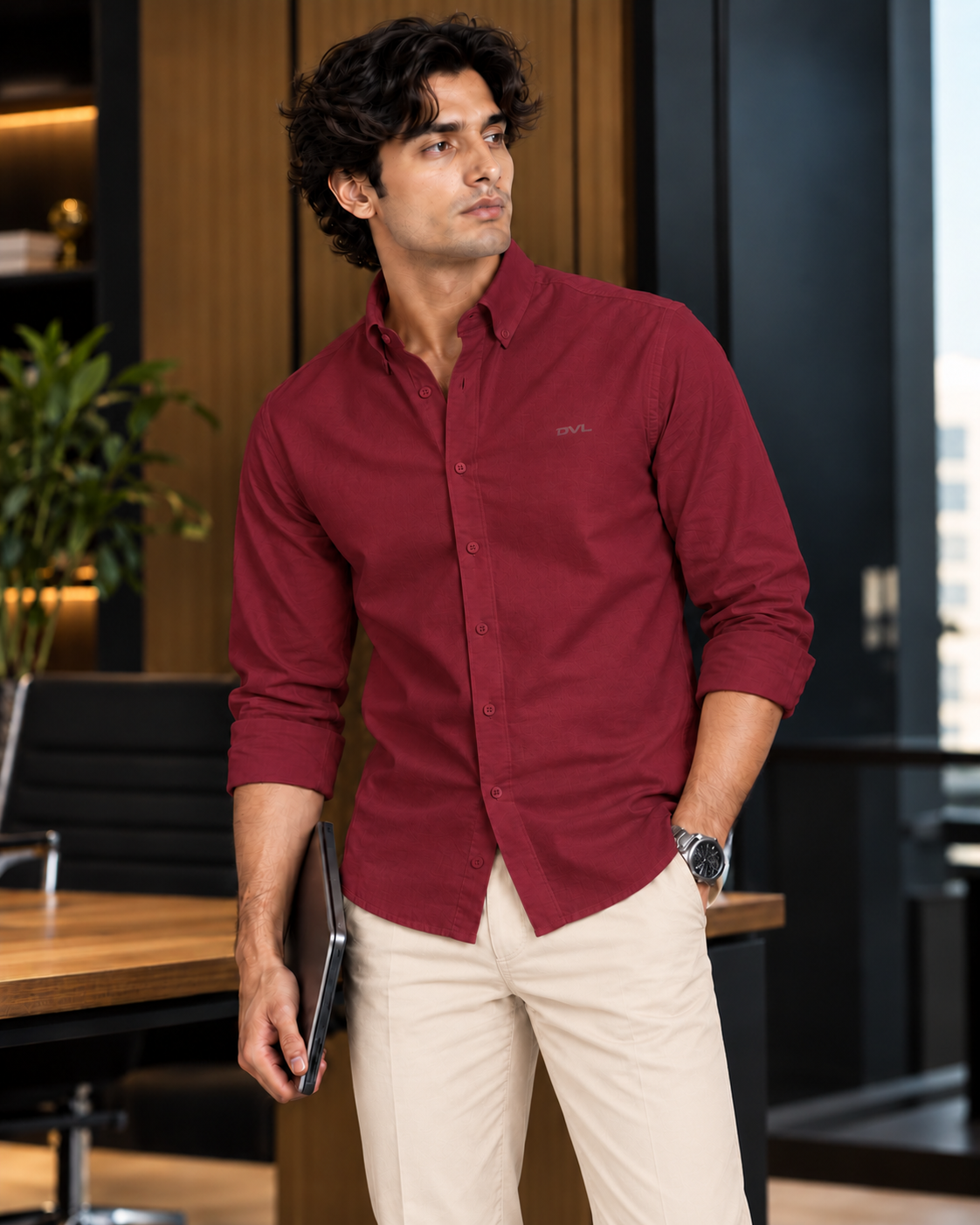 OXFORD COTTON RELAXED FIT SHIRT – DARK RED
