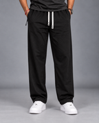 Cotton Straight-Fit Track Pants for Men-Black