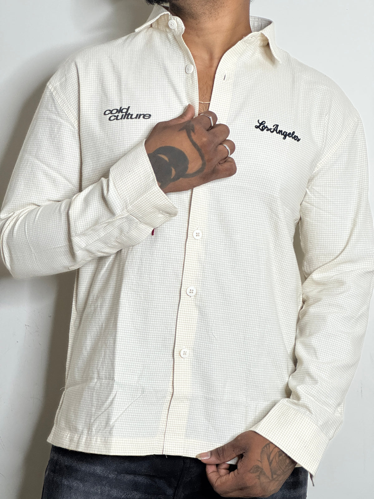 Mini Checks Boxy Shirt- BEIGE