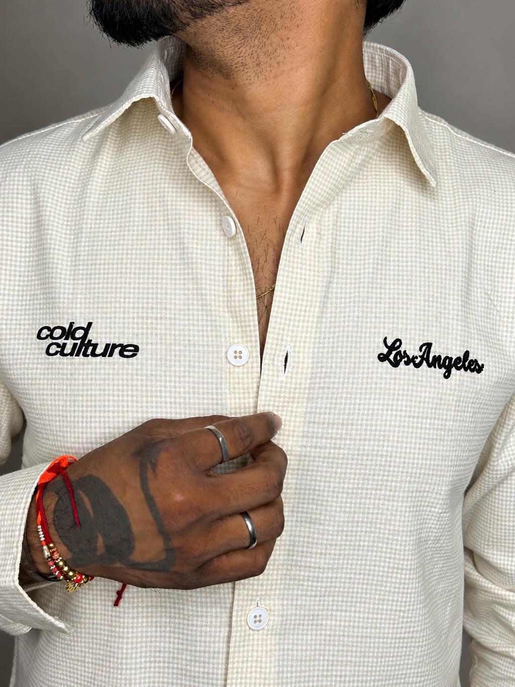 Mini Checks Boxy Shirt- BEIGE